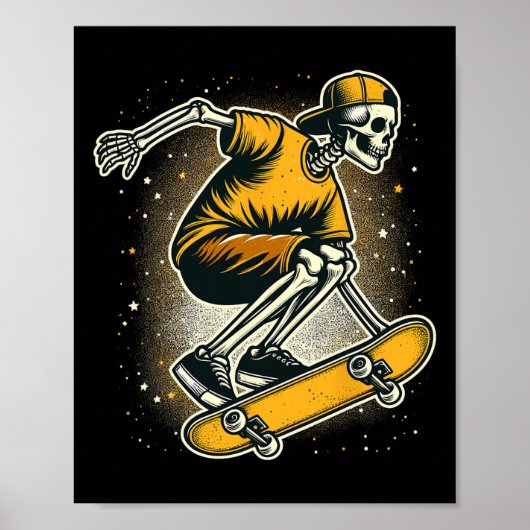 Halloween Skeleton Skater Skateboard Poster (Voorkant)
