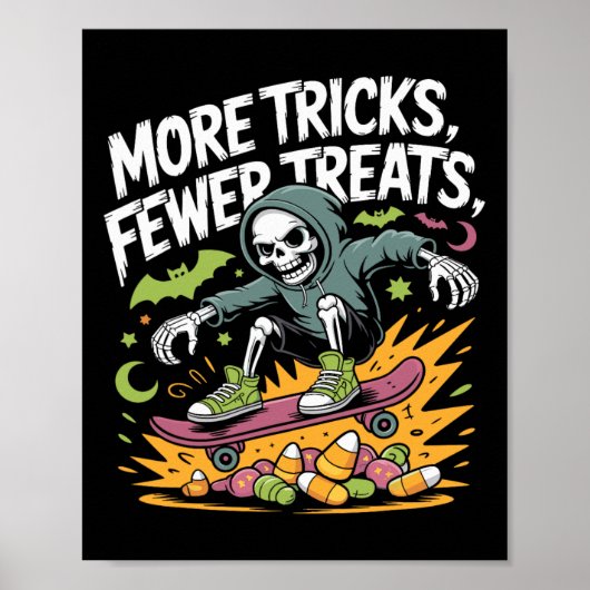 Halloween Skeleton Skater Tricks Skull Skateboard Poster (Voorkant)