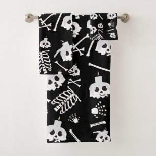 Halloween Skeleton Skull Bot Patroon Bad Handdoek