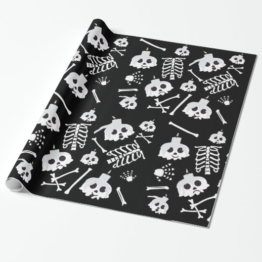 Halloween Skeleton Skull Bot Patroon Cadeaupapier (Uitgerold)