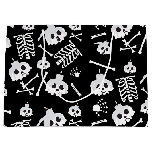 Halloween Skeleton Skull Bot Patroon Groot Cadeauzakje (Voorkant)