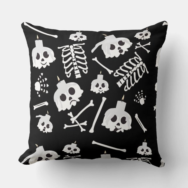 Halloween Skeleton Skull Bot Patroon Kussen (Voorkant)