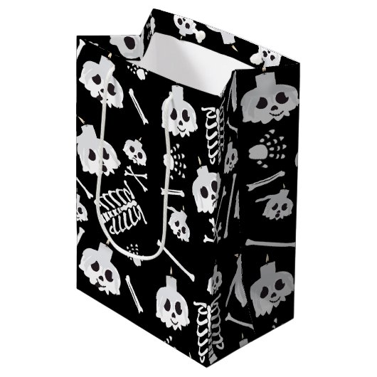 Halloween Skeleton Skull Bot Patroon Medium Cadeauzakje (Voorkant Gekanteld)