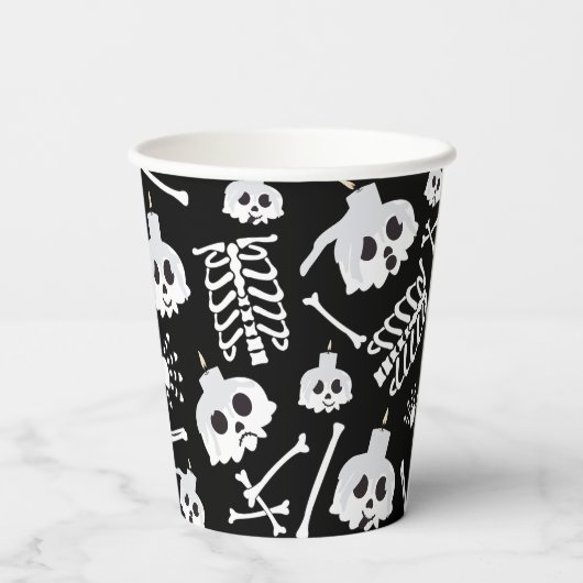 Halloween Skeleton Skull Bot Patroon Papieren Bekers (Achterkant)