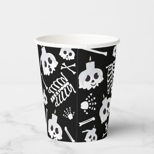 Halloween Skeleton Skull Bot Patroon Papieren Bekers (Rechts)