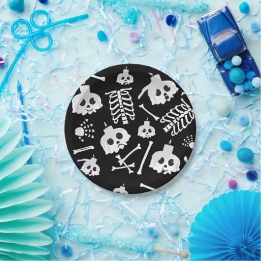 Halloween Skeleton Skull Bot Patroon Papieren Bordje (Feest)