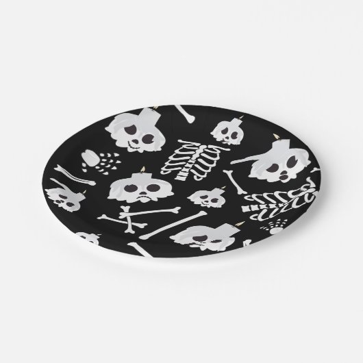 Halloween Skeleton Skull Bot Patroon Papieren Bordje (Gekanteld)