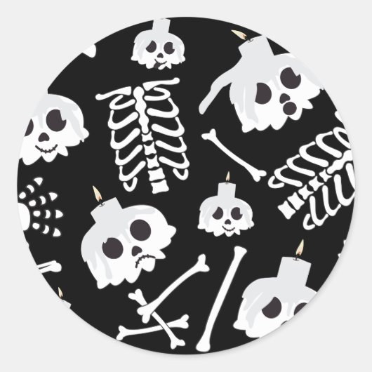 Halloween Skeleton Skull Bot Patroon Ronde Sticker (Voorkant)