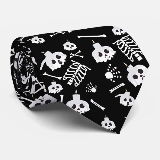 Halloween Skeleton Skull Bot Patroon Stropdas (Opgerold)