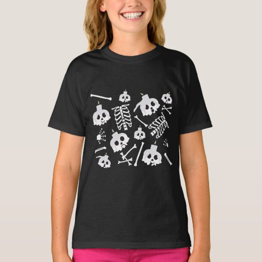 Halloween Skeleton Skull Bot Patroon T-shirt (Voorkant)