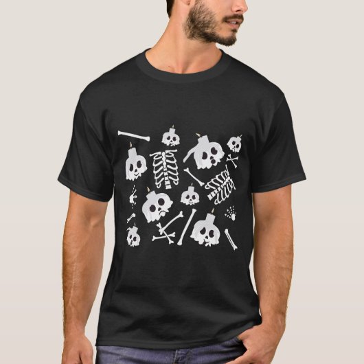 Halloween Skeleton Skull Bot Patroon T-shirt (Voorkant)