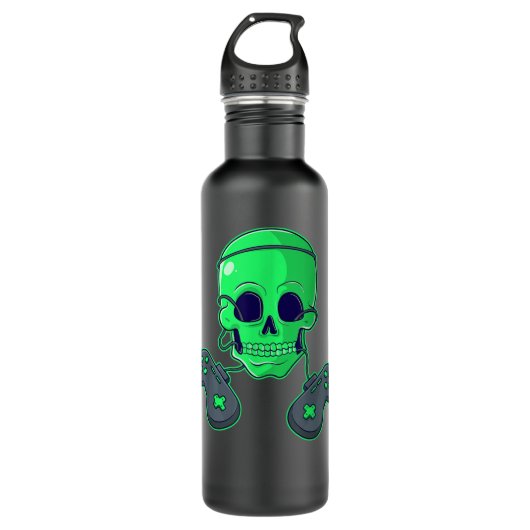 Halloween Skeleton Skull Crossbones Video Gamer Bo Waterfles (Voorkant)