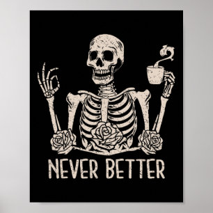 Halloween Skeleton Skull Vrouwen Drink koffie Nev Poster