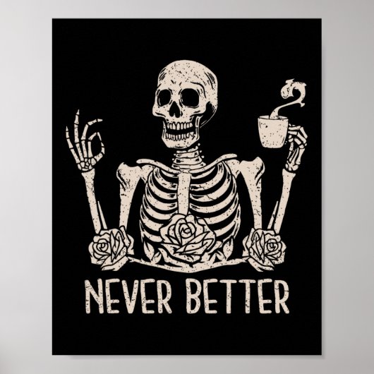 Halloween Skeleton Skull Vrouwen Drink koffie Nev Poster (Voorkant)