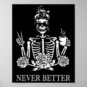 Halloween Skeleton Skull Vrouwen Drink koffie Nev Poster
