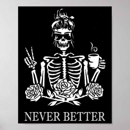 Halloween Skeleton Skull Vrouwen Drink koffie Nev Poster (Voorkant)