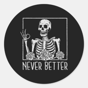 Halloween Skeleton Skull Vrouwen Drink koffie Nev Ronde Sticker