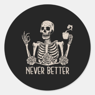 Halloween Skeleton Skull Vrouwen Drink koffie Nev Ronde Sticker