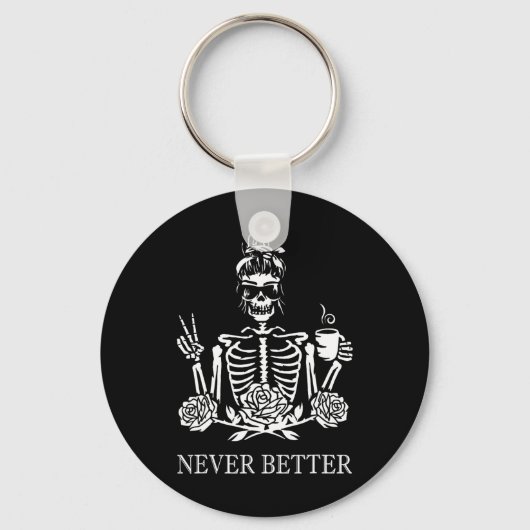 Halloween Skeleton Skull Vrouwen Drink koffie Nev Sleutelhanger (Voorkant)