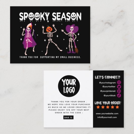 Halloween Skeleton Small business dank u Visitekaartje (Voorkant / Achterkant)