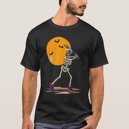 Halloween Skeleton Speel Baseball Player Kinder Bo T-shirt (Voorkant)