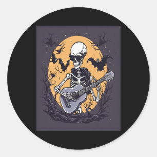 Halloween Skeleton Spelen Gitaar Muziek Funny Skul Ronde Sticker