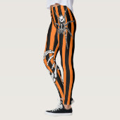 Halloween Skeleton Spider Sinaasappel Black Stripe Leggings (Links)