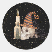 Halloween Skeleton Spider Web Candle Ronde Sticker (Voorkant)