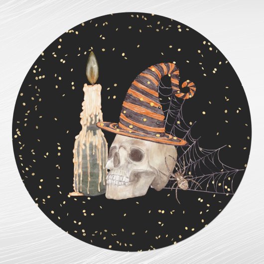 Halloween Skeleton Spider Web Candle Ronde Sticker