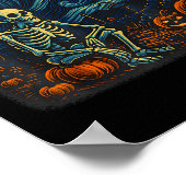 Halloween Skeleton Starry Night Van Gogh Pumpkin M Poster (Hoek)