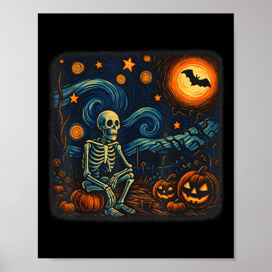 Halloween Skeleton Starry Night Van Gogh Pumpkin M Poster (Voorkant)