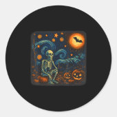 Halloween Skeleton Starry Night Van Gogh Pumpkin M Ronde Sticker (Voorkant)