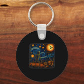 Halloween Skeleton Starry Night Van Gogh Pumpkin M Sleutelhanger (Voorkant)