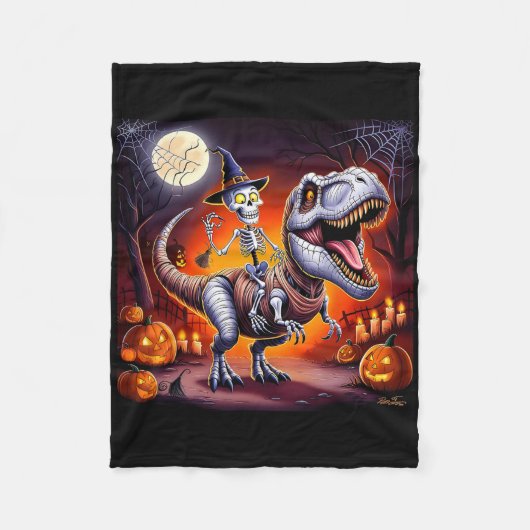 Halloween Skeleton T-Rex Ride Fleece Deken (Voorkant)