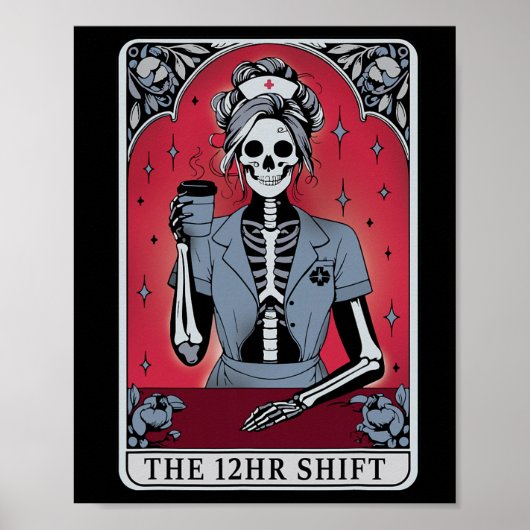 Halloween Skeleton Tarot Kaart De 12 uur Shift N Poster (Voorkant)