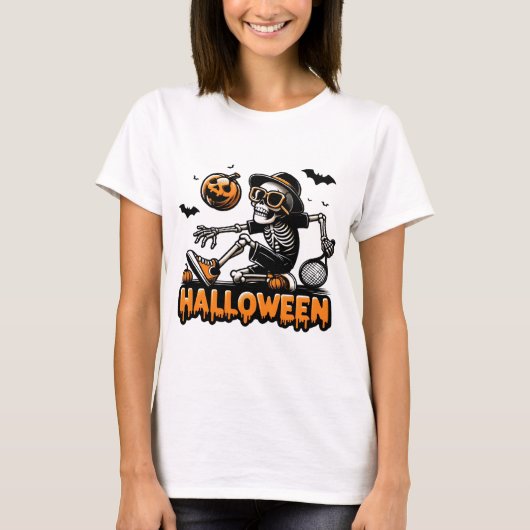 Halloween Skeleton Tennis Player T-shirt (Voorkant)