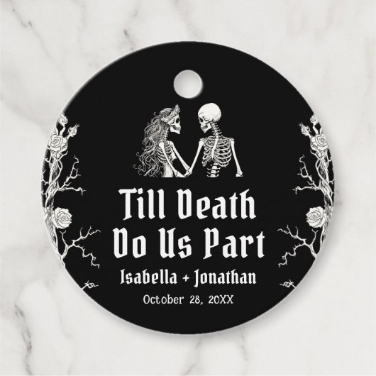 Halloween Skeleton tot de dood ons deelhuwelijk Bedankjes Labels (Voorkant)