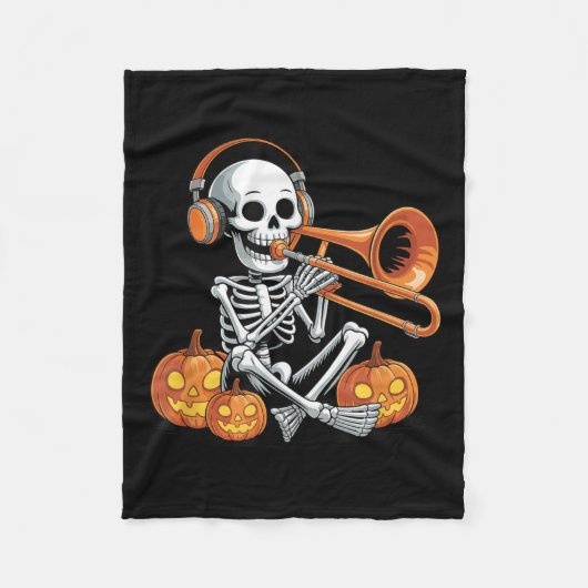 Halloween Skeleton Trombone Trombonist Fleece Deken (Voorkant)