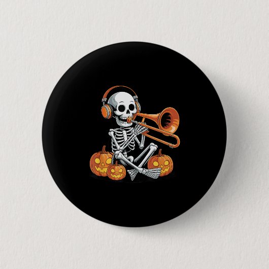 Halloween Skeleton Trombone Trombonist  Ronde Button 5,7 Cm (Voorkant)