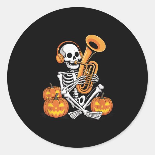 Halloween Skeleton Tuba Tubist  Ronde Sticker (Voorkant)
