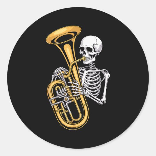 Halloween Skeleton Tuba Tubist Ronde Sticker (Voorkant)