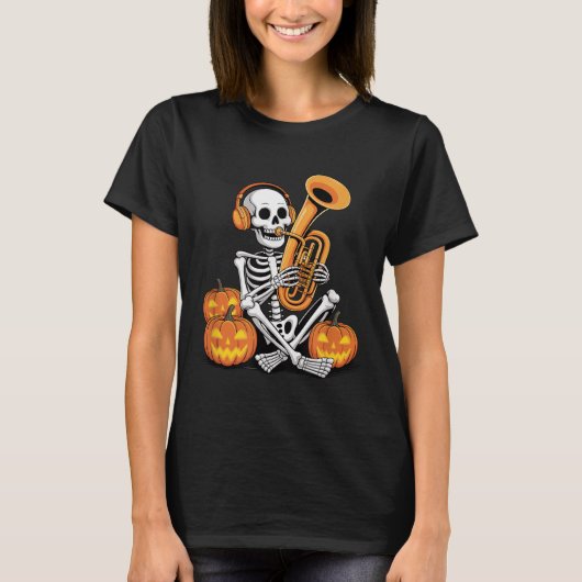 Halloween Skeleton Tuba Tubist T-shirt (Voorkant)