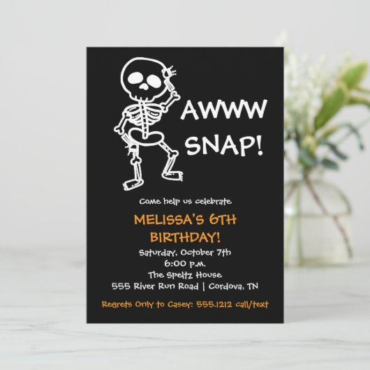 Halloween Skeleton Verjaardag Uitnodiging (Staand voorkant)