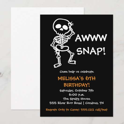 Halloween Skeleton Verjaardag Uitnodiging (Voorkant / Achterkant)