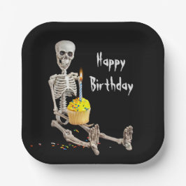Halloween Skeleton verjaardagscupcake op zwart Papieren Bordje