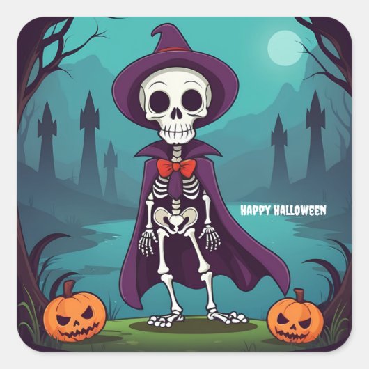 Halloween Skeleton Vierkante Sticker (Voorkant)