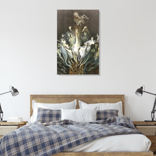 Halloween, Skeleton Violinist en Ghosts Canvas Afdruk (Insitu (Slaapkamer))