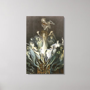 Halloween, Skeleton Violinist en Ghosts Canvas Afdruk
