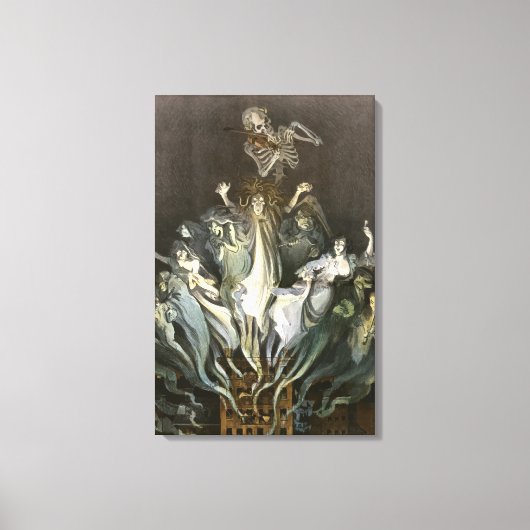 Halloween, Skeleton Violinist en Ghosts Canvas Afdruk (Voorkant)