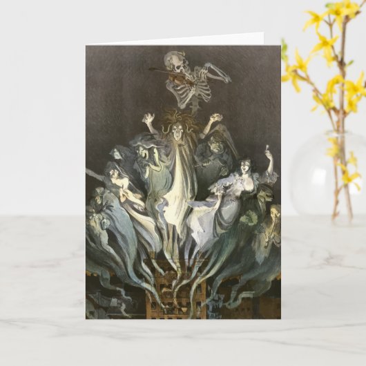  Halloween, Skeleton Violinist en Ghosts Kaart (Gele Bloem)